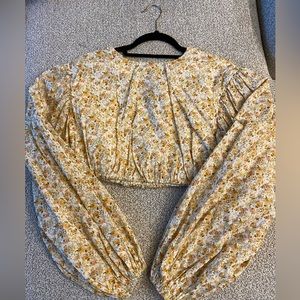 Sunflower Cropped Top with Puffy Sleeves